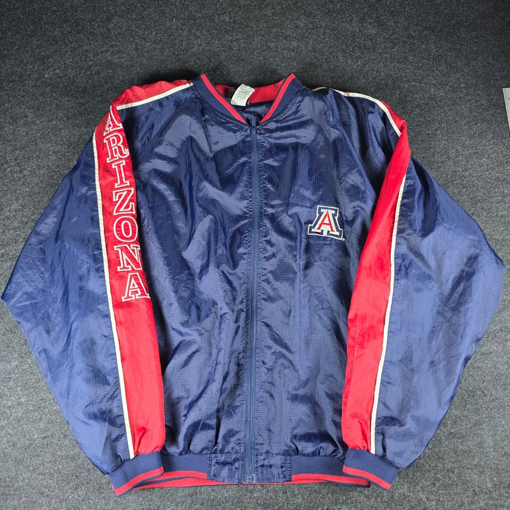Vtg Champs Sports Men's Navy Arizona Wildcats Full Zip Nylon Jacket Size L Tall